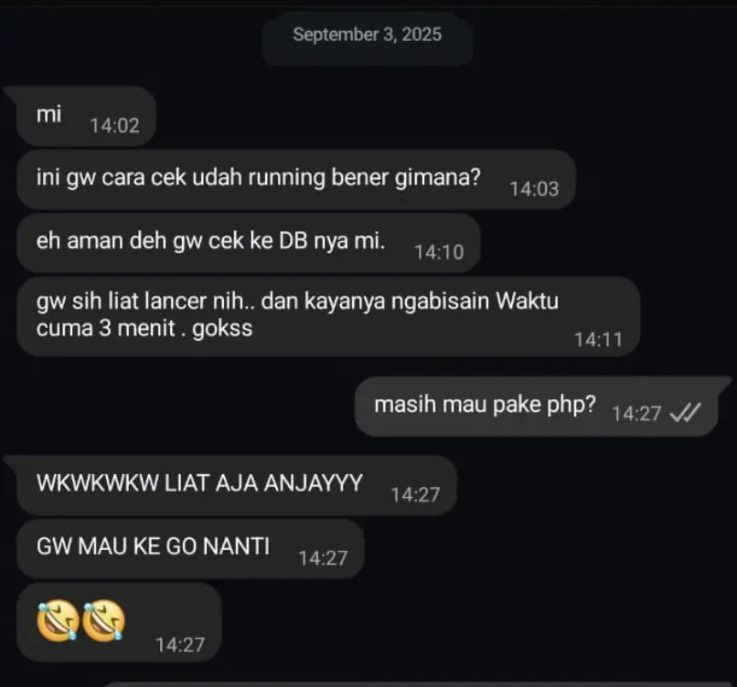 Chat with my friend confirming the queue ran clean and only took about 3 minutes